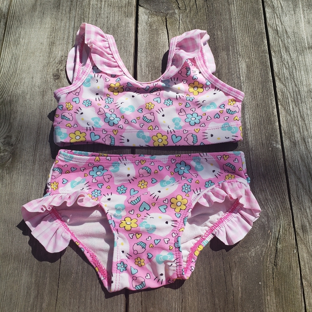 Hello Kitty Pink and Blue Ruffled Bikini
